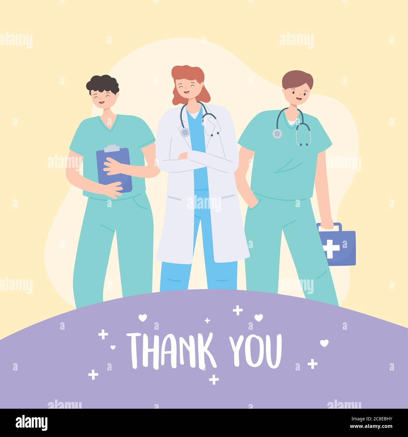 merci médecins et infirmières, personnel médical équipe avec stéthoscope et kit de l'illustration du vecteur de premiers soins Illustration de Vecteur