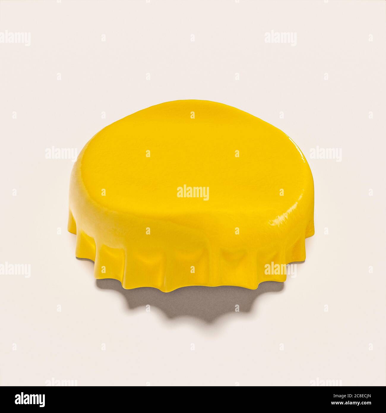 Bouchon à bière jaune sur fond blanc. Illustration 3D Banque D'Images