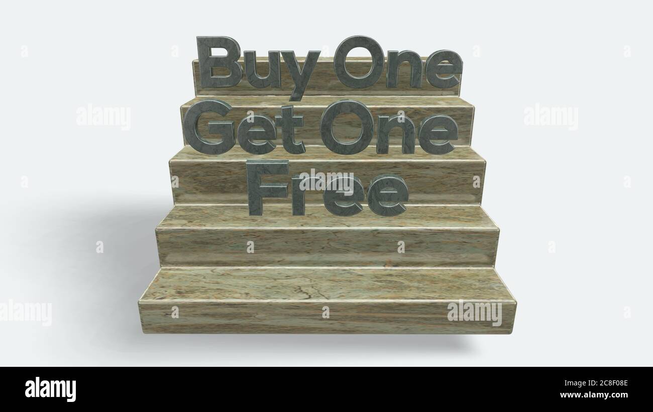 3D Acheter un obtenir un texte gratuit sur un escalier sur fond blanc Banque D'Images