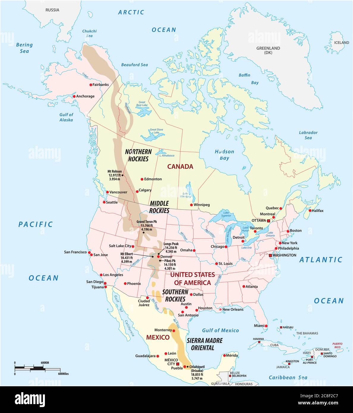 Carte vectorielle des montagnes Rocheuses en Amérique du Nord Illustration de Vecteur