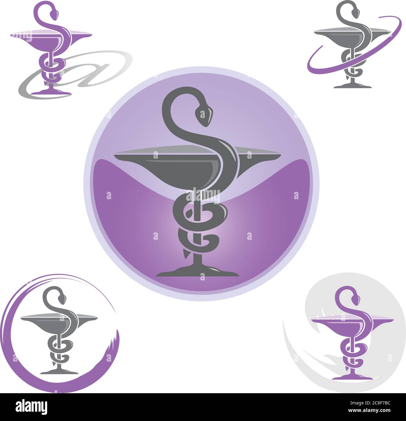 Ensemble d'icônes avec symbole Caduceus violet - Santé / pharmacie Illustration de Vecteur