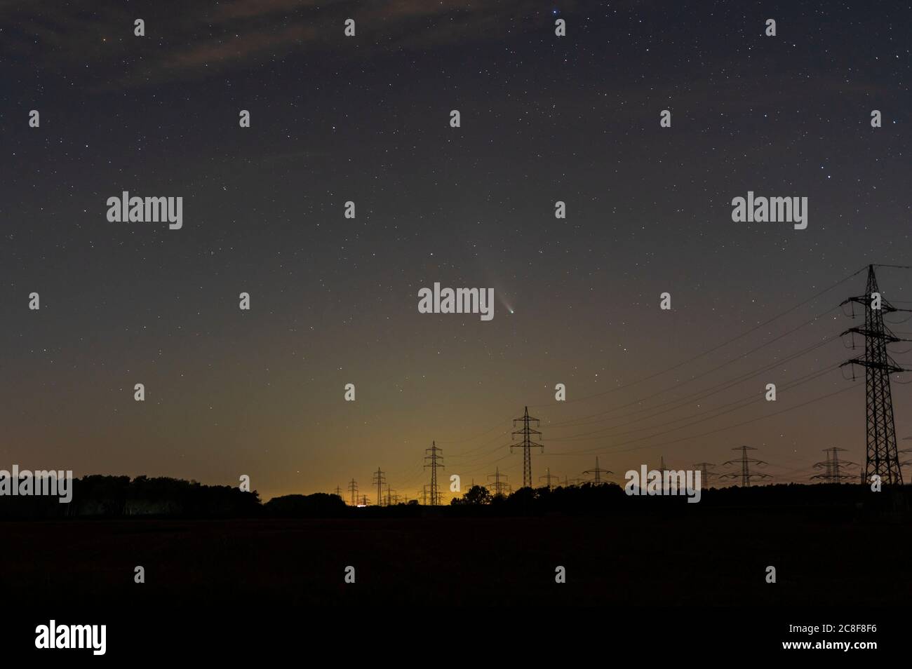Comet Neowise C/2020 F3 dans le ciel nocturne de l'Allemagne dans l'état fédéral de Brandebourg dans la forêt de la Spree Banque D'Images