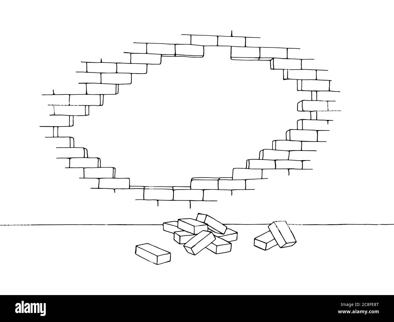 Motif de mur brisé noir blanc esquisse vecteur d'illustration Illustration de Vecteur