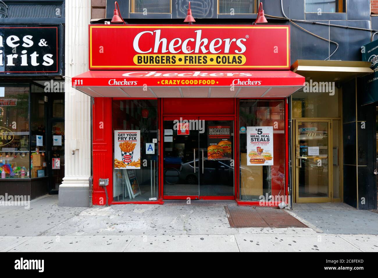 Checkers, 111 court St, Brooklyn, NY. Façade extérieure d'un restaurant de hamburgers à restauration rapide dans le centre-ville de Brooklyn. Banque D'Images