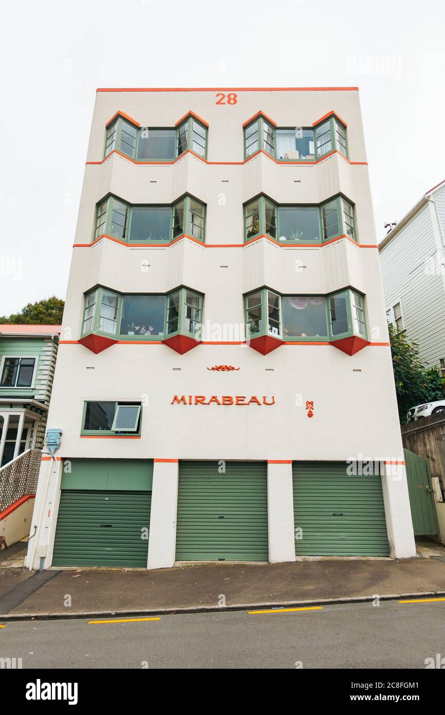 Mirabeau Apartments, construit dans un style art déco. Situé au 28 Clifton Terrace, Wellington, Nouvelle-Zélande Banque D'Images