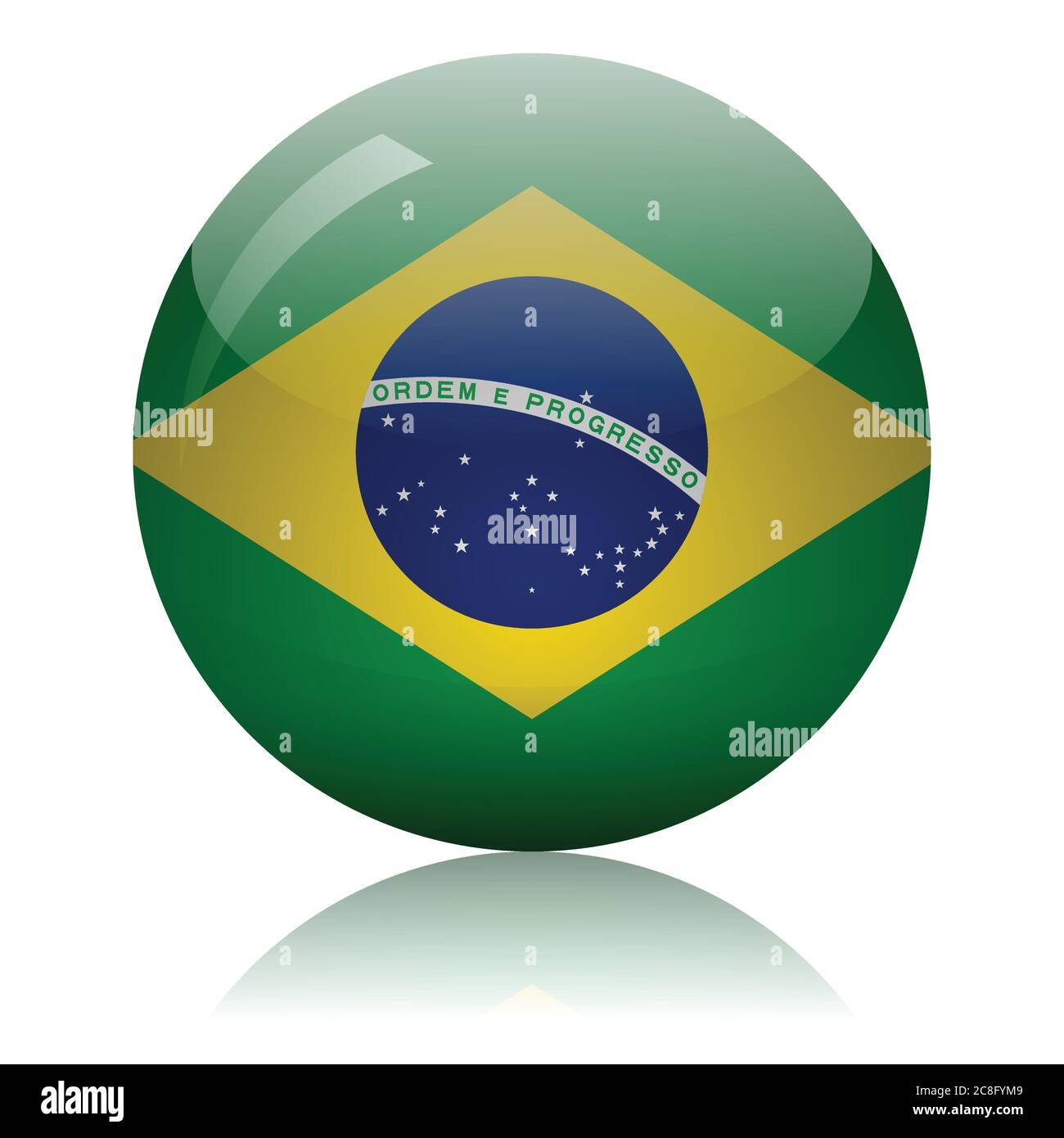 Illustration vectorielle de la surface du miroir lumineux représentant une boule de verre drapeau brésilien Illustration de Vecteur