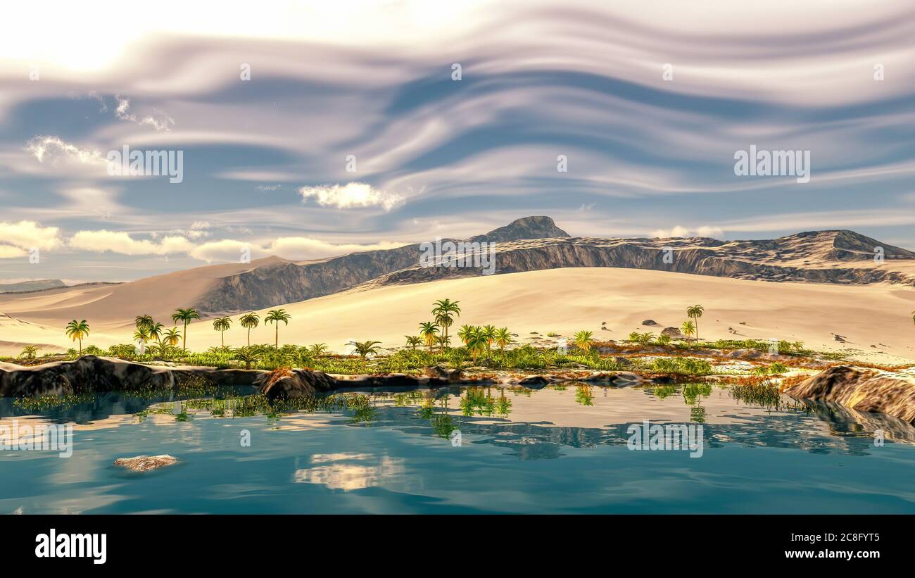 Magnifique fond naturel - African oasis 3d rendu Banque D'Images