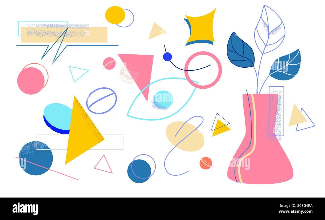 Design Memphis créatif. Élégants triangles et cercles colorés, abstrait moderne. Illustration de Vecteur