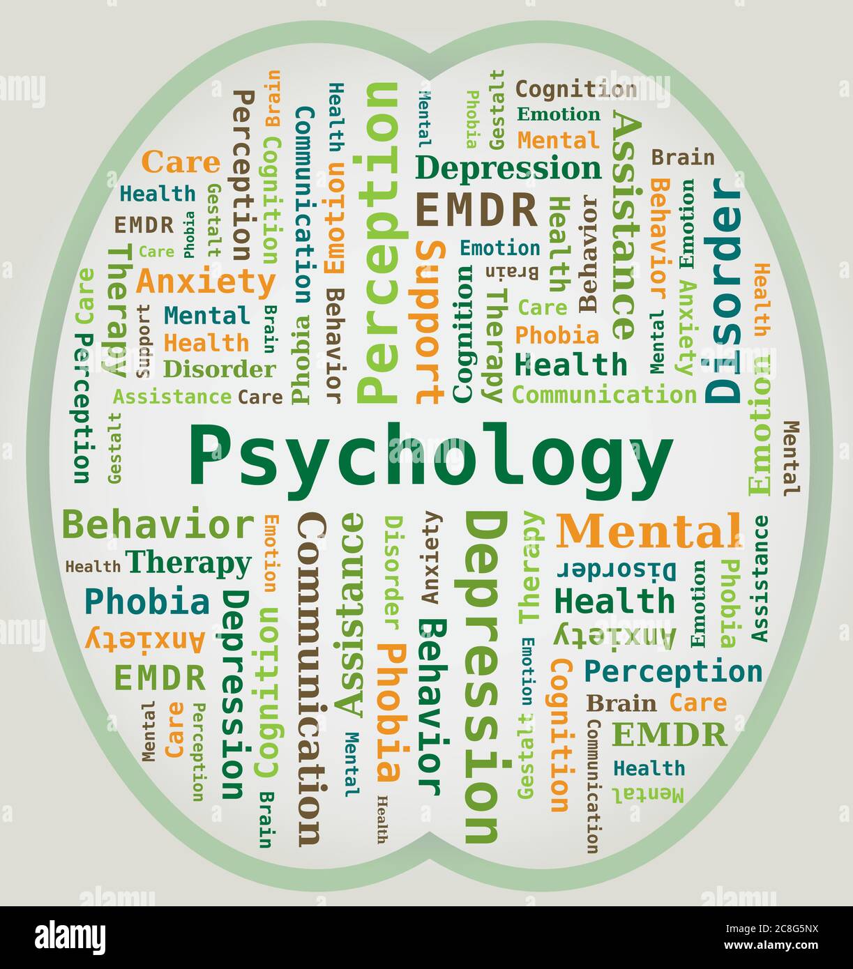 La psychologie du nuage de mots et la santé mentale en forme de cerveau Illustration de Vecteur