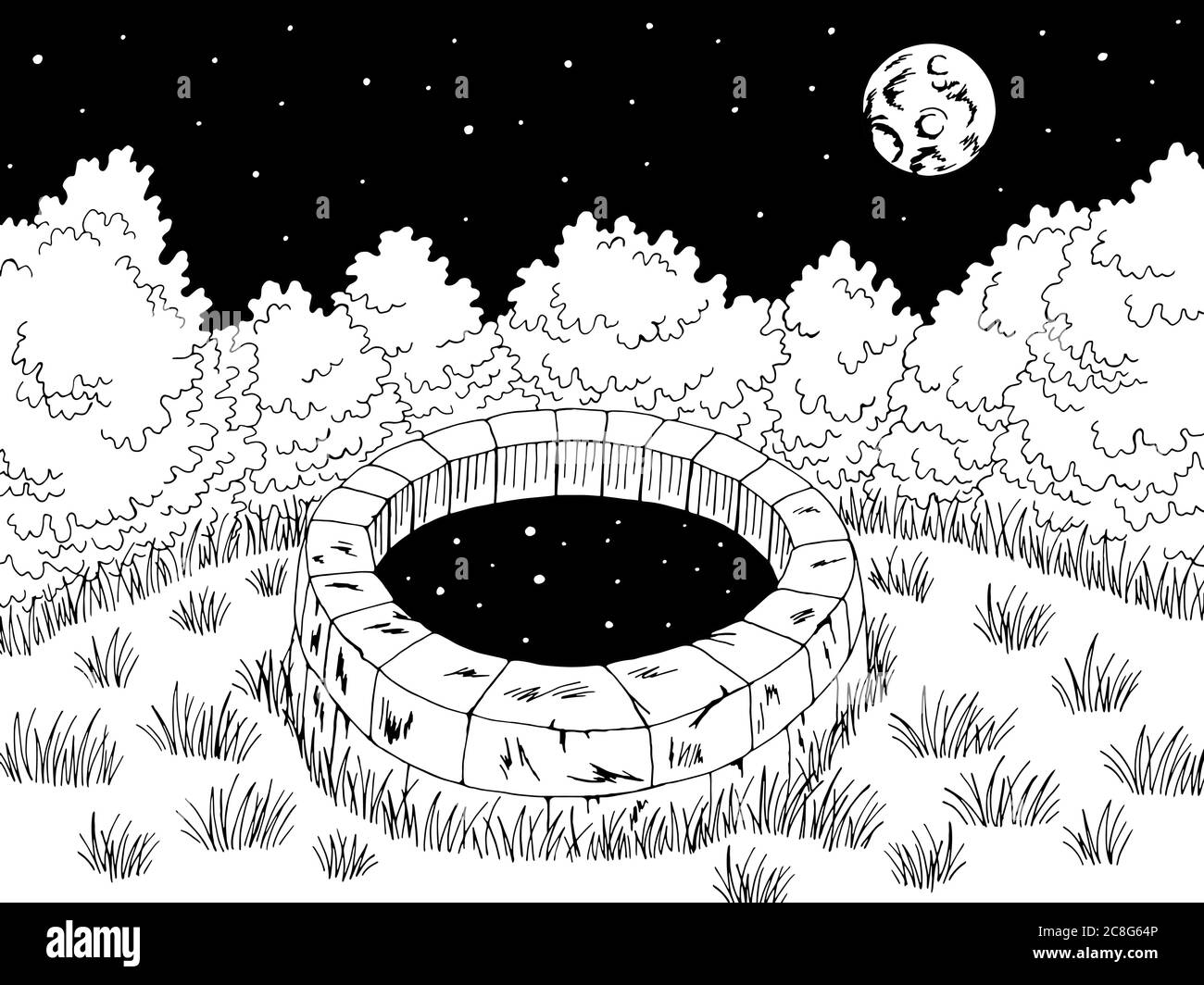 Motif nuit noir blanc paysage illustration vecteur Illustration de Vecteur