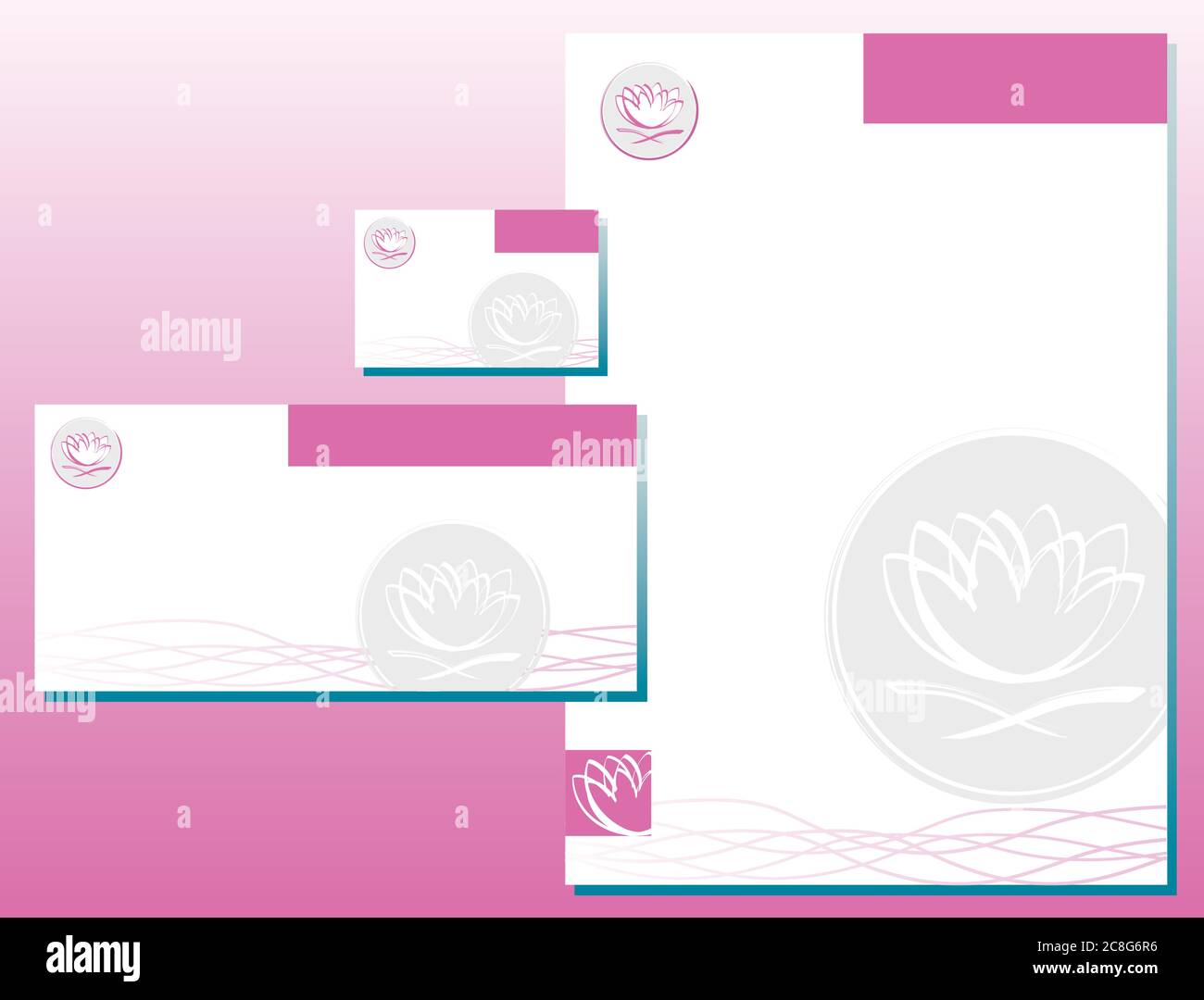 Ensemble d'identité d'entreprise - rose fleur Lotus / gris - Modèles d'entreprise Illustration de Vecteur