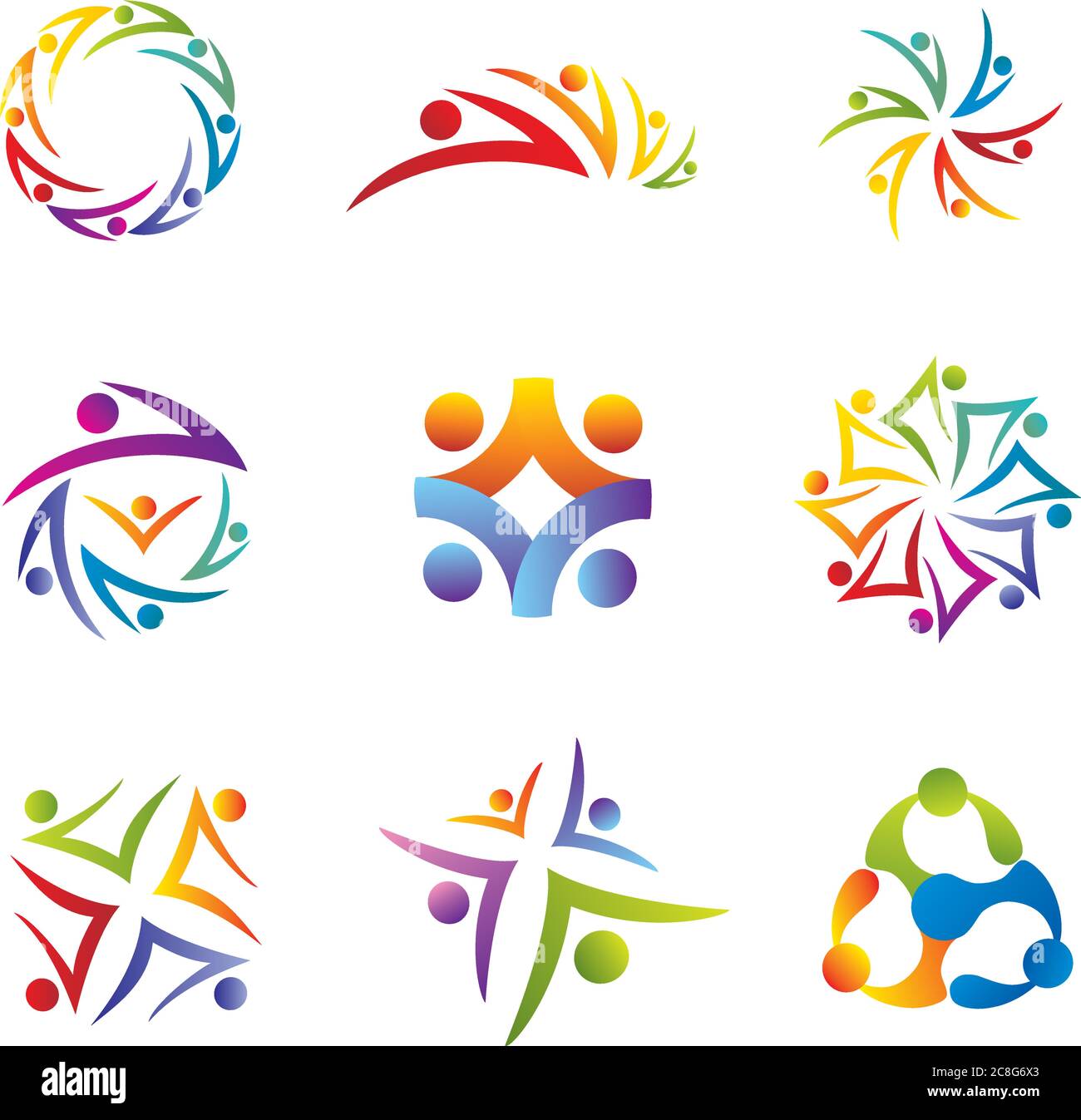 Ensemble d'icônes Communauté / personnes / réseau social - couleurs arc-en-ciel Illustration de Vecteur