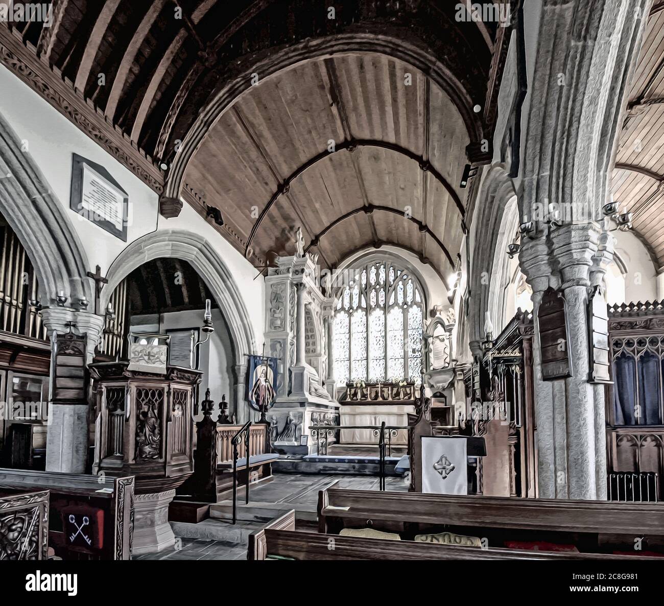 Photo de l'intérieur de l'église St Werburghs dans le village de bord de mer de Wembury à Devon Banque D'Images