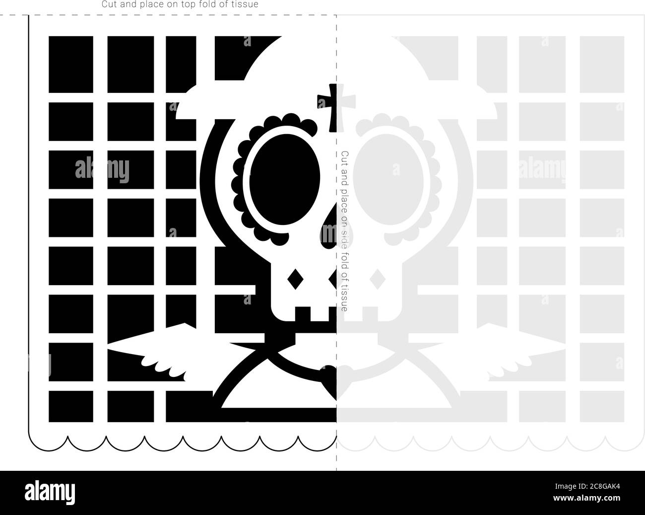 Gabarit de pochoir Papel picado. Modèle de bannière dia de Muertos. Illustration de Vecteur