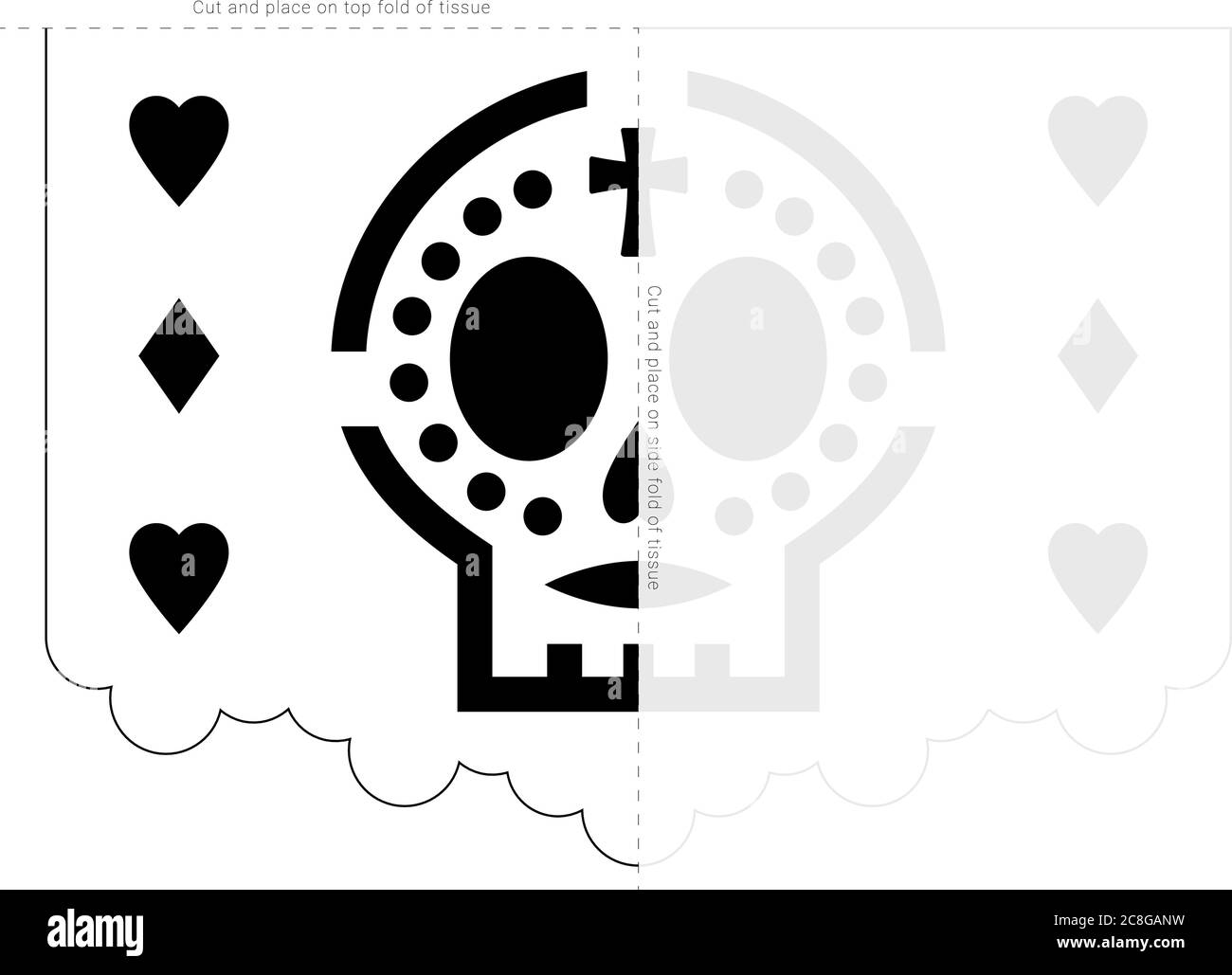 Gabarit de pochoir Papel picado. Modèle de bannière dia de Muertos. Illustration de Vecteur