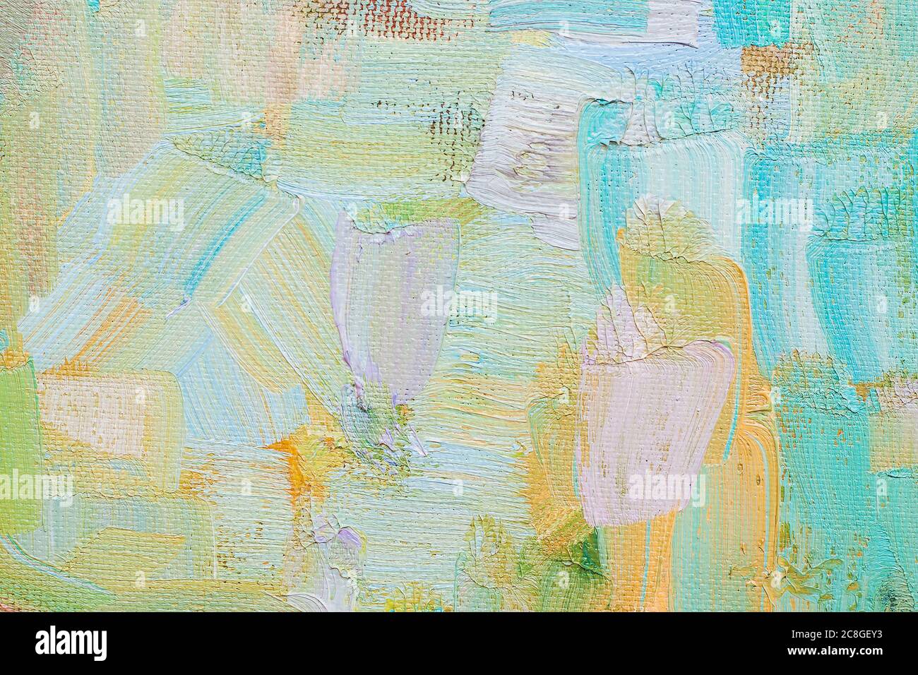 pinceau à l'huile de couleurs pastel avec un accent orange sur la toile Banque D'Images