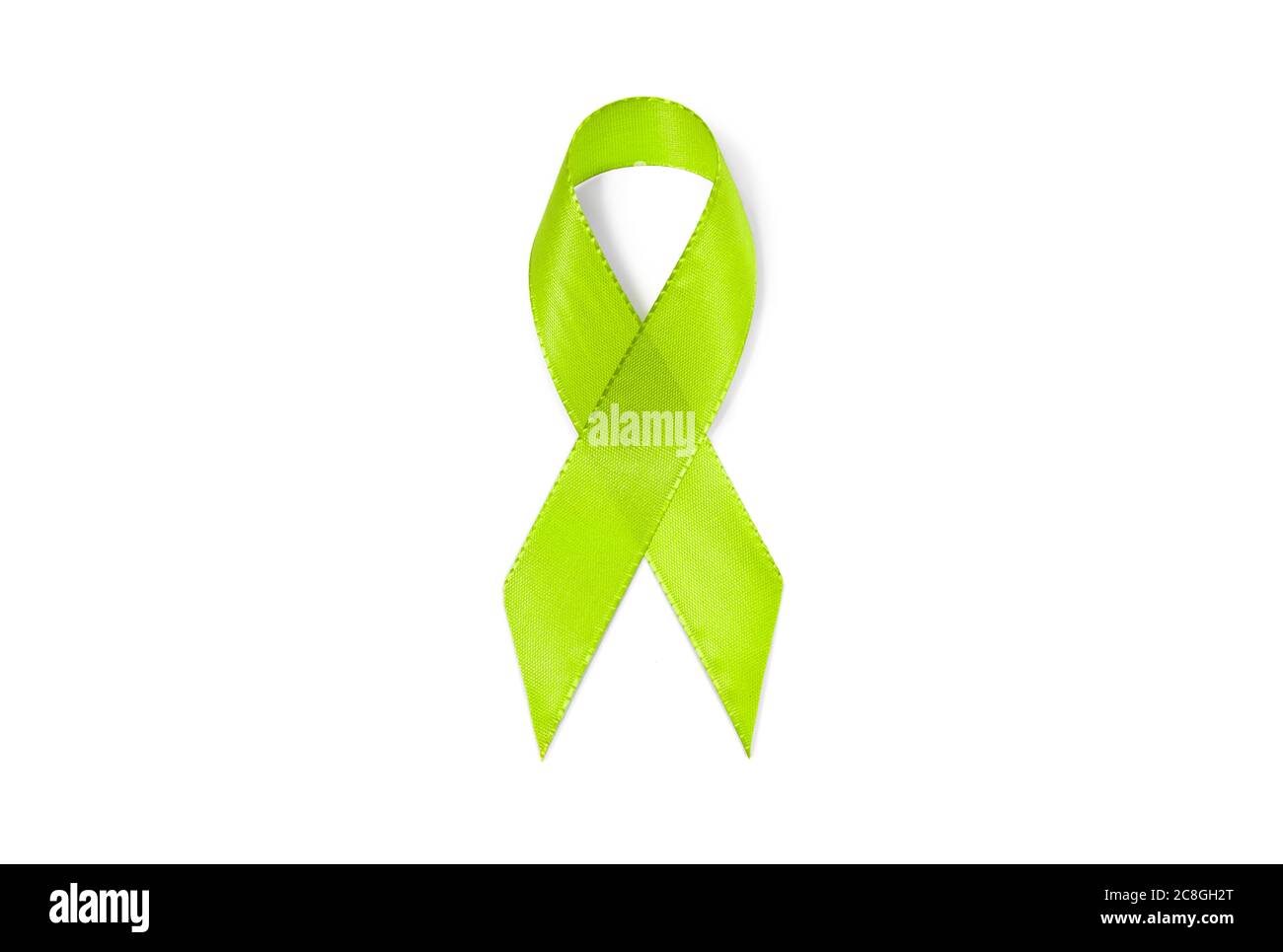 Symbole image ruban de sensibilisation vert lime, vert clair, ruban, signe de solidarité, lymphome non hodgkinien, maladie de Lyme, dépression Banque D'Images
