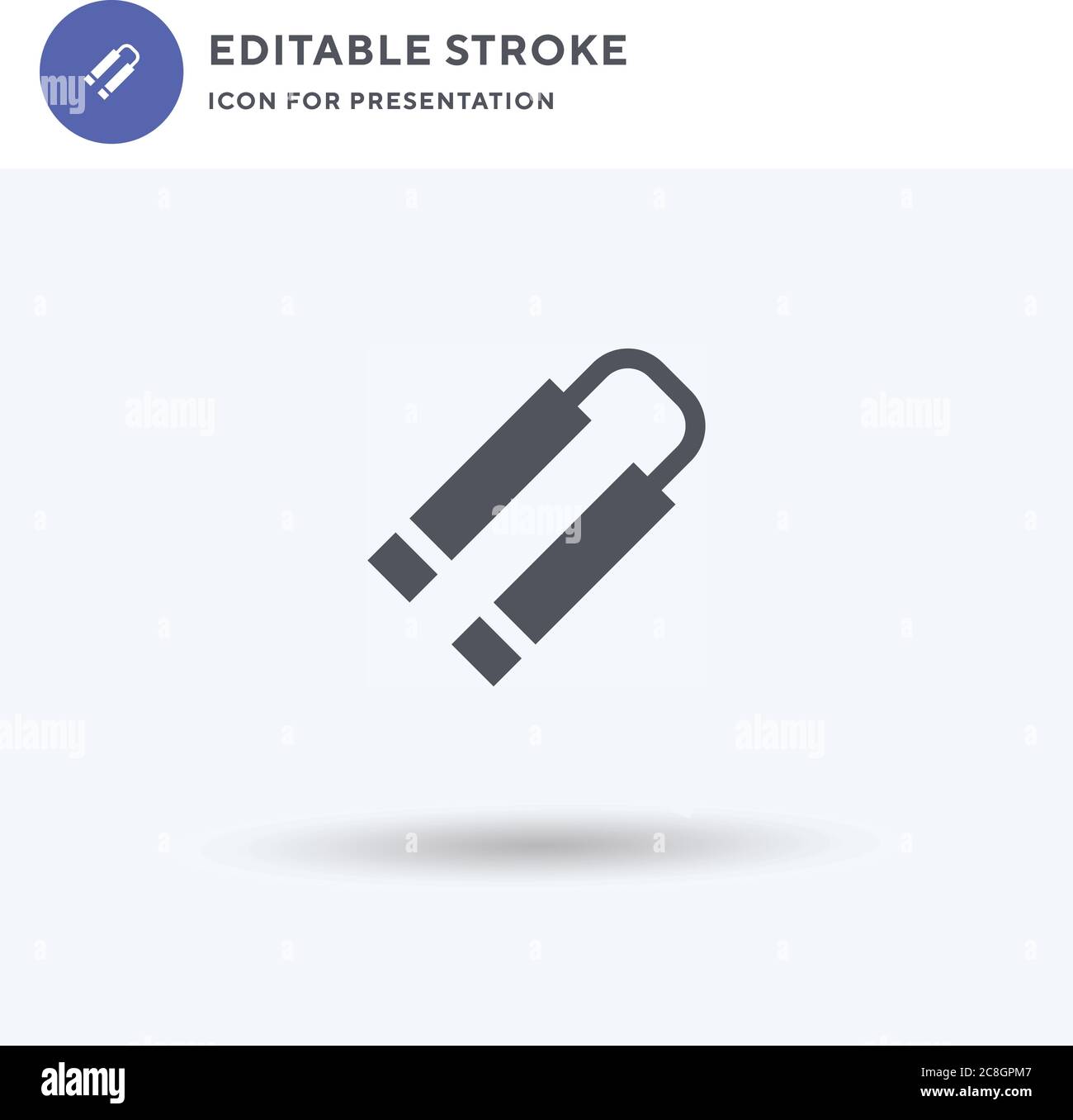 Nunchaku Icon vector, signe plat rempli, pictogramme solide isolé sur blanc, illustration du logo. Icône Nunchaku pour la présentation. Illustration de Vecteur