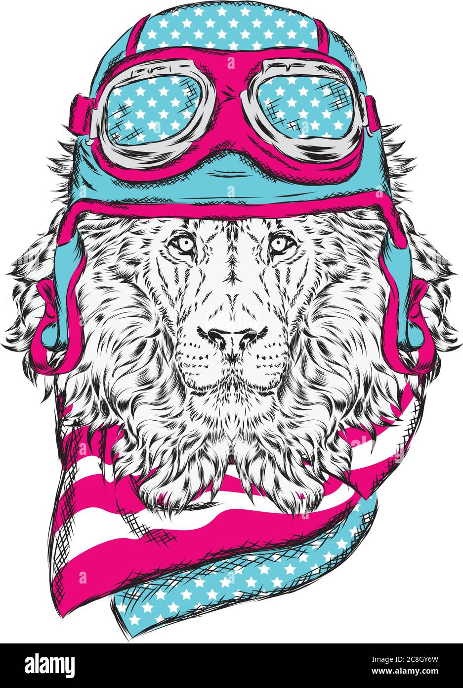 Casque Léo Biker . Le pilote ou pilote . Illustration vectorielle pour les tirages , cartes ou affiches . Illustration de Vecteur