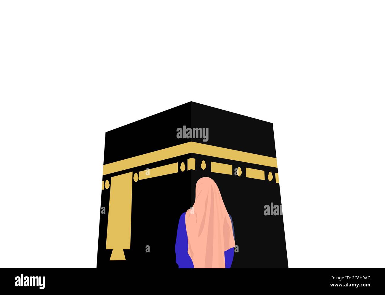 Illustration vectorielle d'un dévotéen priant face à Kaaba. Pèlerinage musulman à la Mecque Arabie Saoudite Illustration de Vecteur