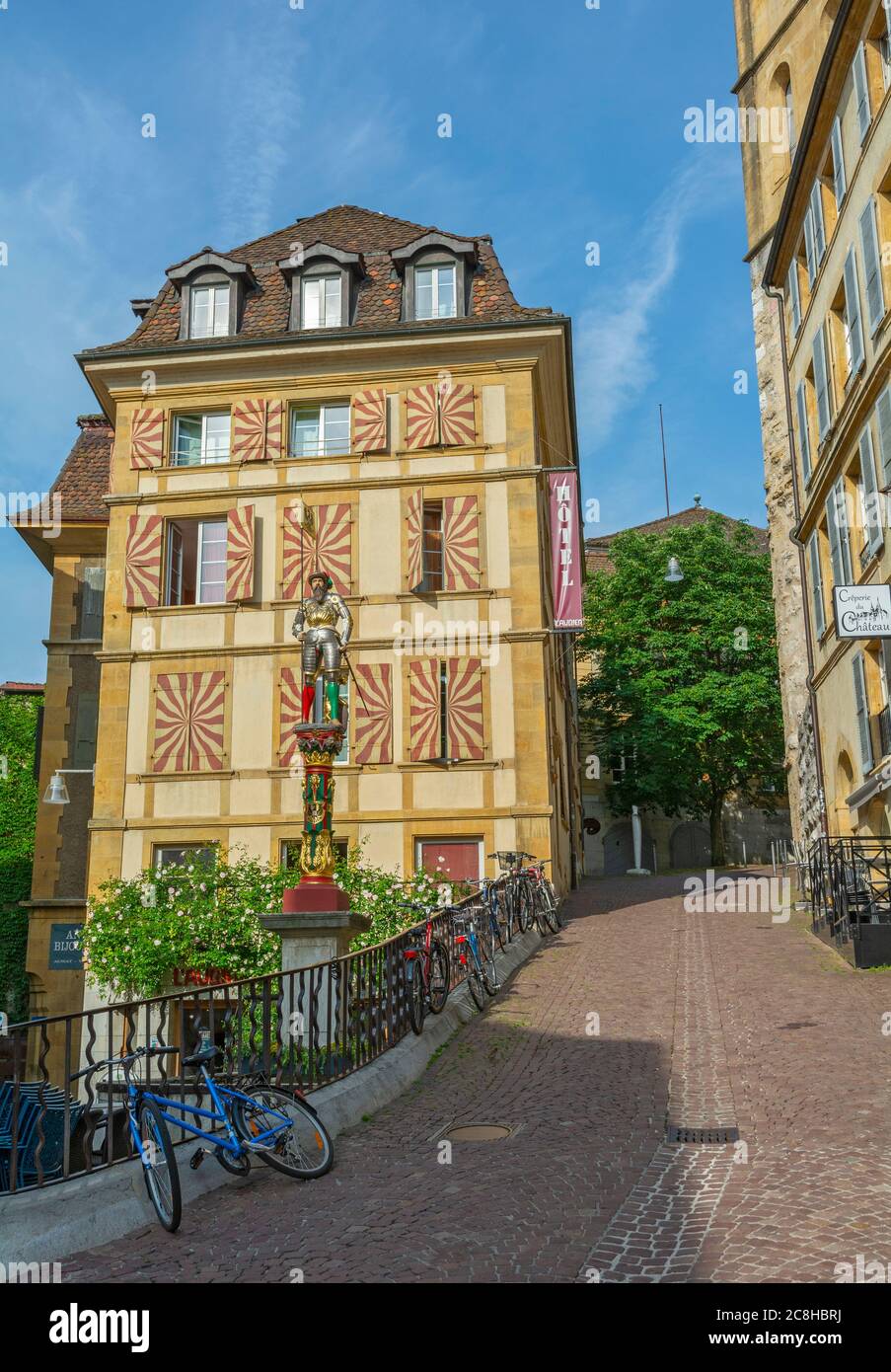 Suisse, Neuchâtel, rue du Château 1, Fontaine du banneret Banque D'Images