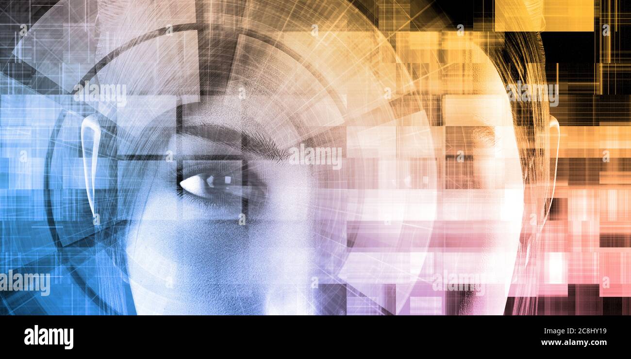 La technologie de l'avenir de l'arrière-plan avec femme Banque D'Images