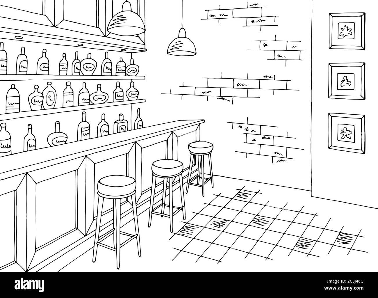 Graphique intérieur de la barre noir blanc esquisse illustration vecteur Illustration de Vecteur