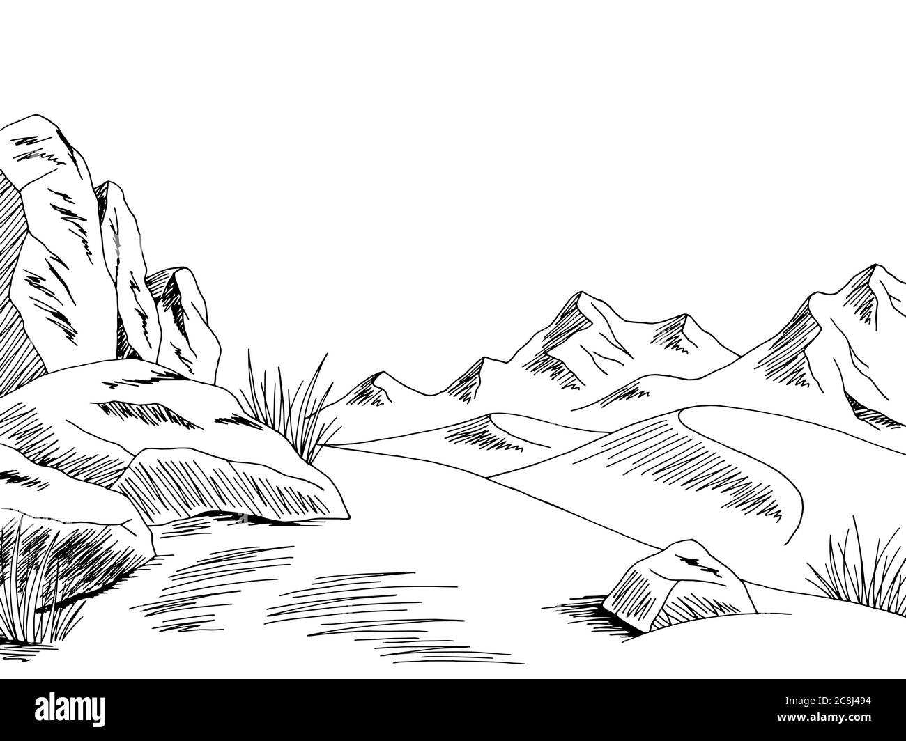 Desert Graphique Noir Blanc Paysage Dessin Illustration Vecteur Image Vectorielle Stock Alamy