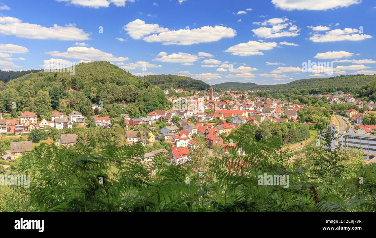 Vue panoramique sur Rodalben depuis le sentier de randonnée Bruderfelsen Banque D'Images