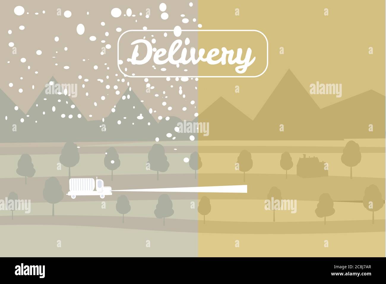Le camion de livraison se déplace sur la route enneigée, concept, livraison rapide et pratique de marchandises et de colis. Transport de marchandises. Rapide Illustration de Vecteur