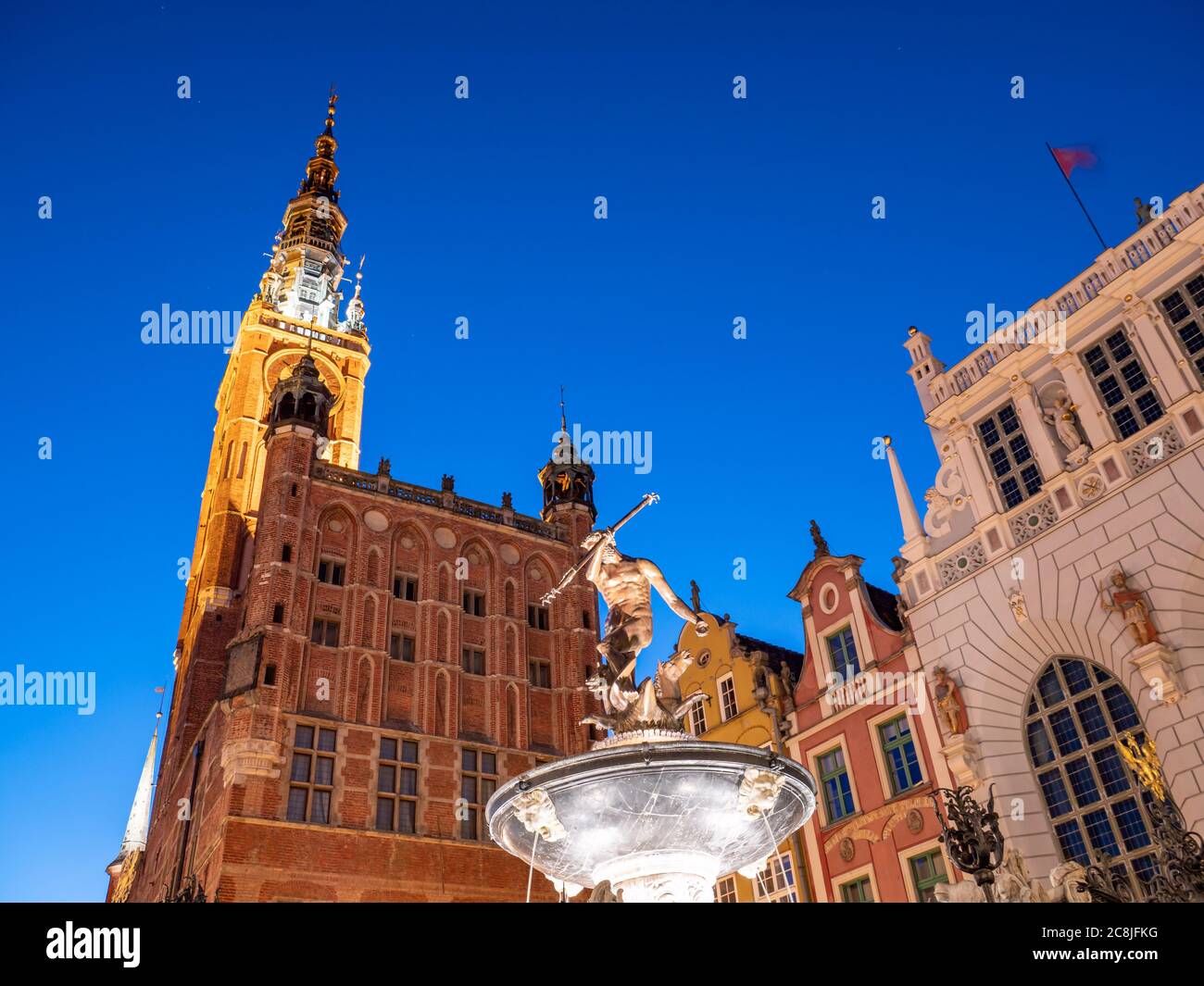 Fontaine de Neptune au long marché de Gdansk, Pologne Banque D'Images