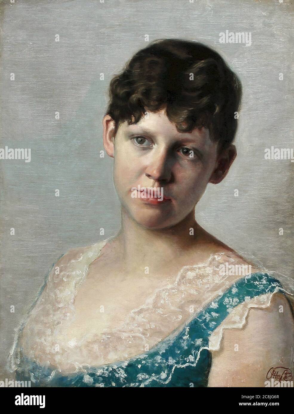 Boule Otto Petersen - Portrait d'une jeune femme (Portrait de la sœur de la mère) - Ecole danoise - 19e et début 20e siècle Banque D'Images