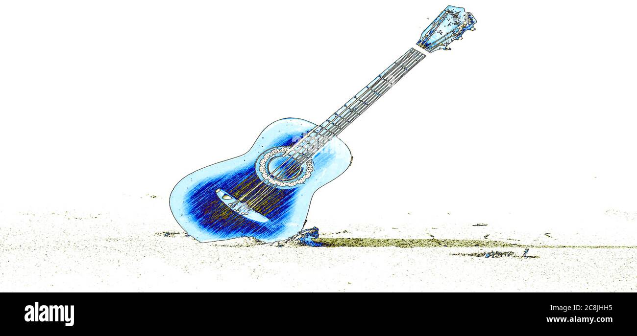 une guitare classique sur fond blanc Banque D'Images