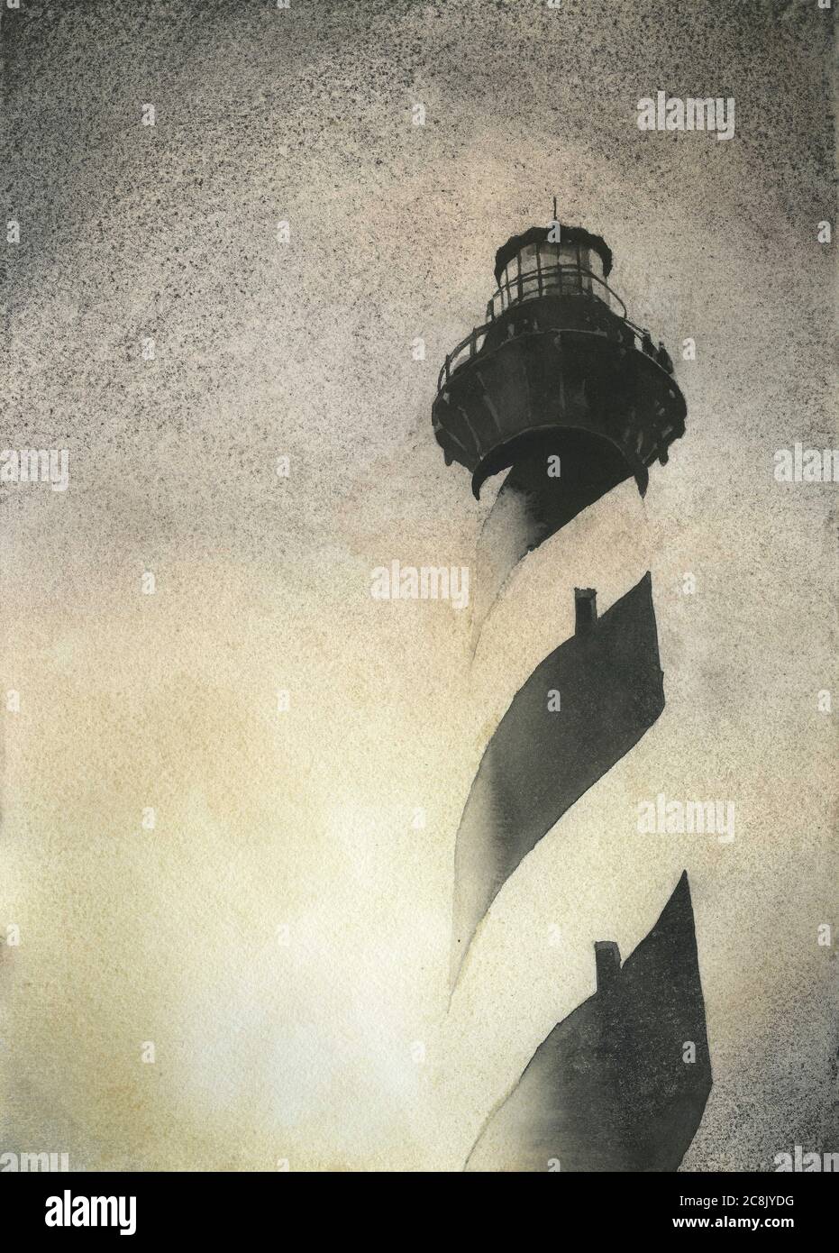 Phare de Cape Hatteras sur Outer Banks, Caroline du Nord. Peinture noir et blanc du phare de Caper Hatteras décoration d'accueil objets d'art légers OBX Banque D'Images