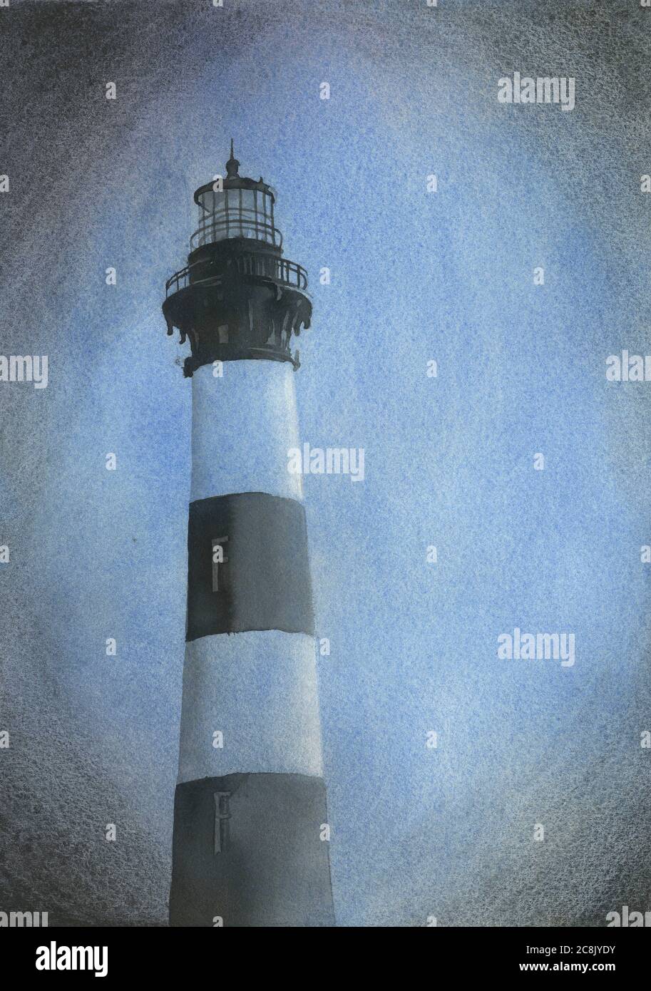 Phare de l'île de Bodie au coucher du soleil dans les rives extérieures (OBX) de Caroline du Nord - Etats-Unis Banque D'Images