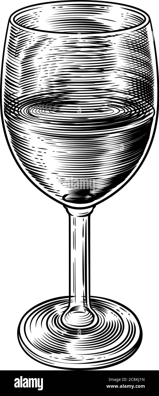 Verre à vin style rétro de gravure de bois d'époque Illustration de Vecteur