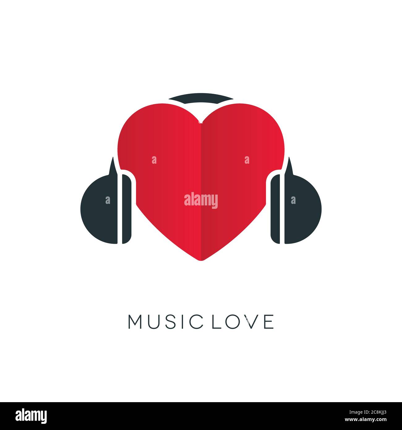 Icône casque avec livre en forme de coeur sur fond blanc. Concept musical sur le thème de l'amour. Illustration de Vecteur