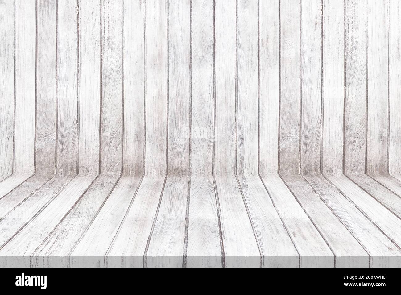 Ancien motif de panneaux muraux en bois blanc. Sol en bois blanc ancien pour l'arrière-plan. Vide de la pièce. Banque D'Images