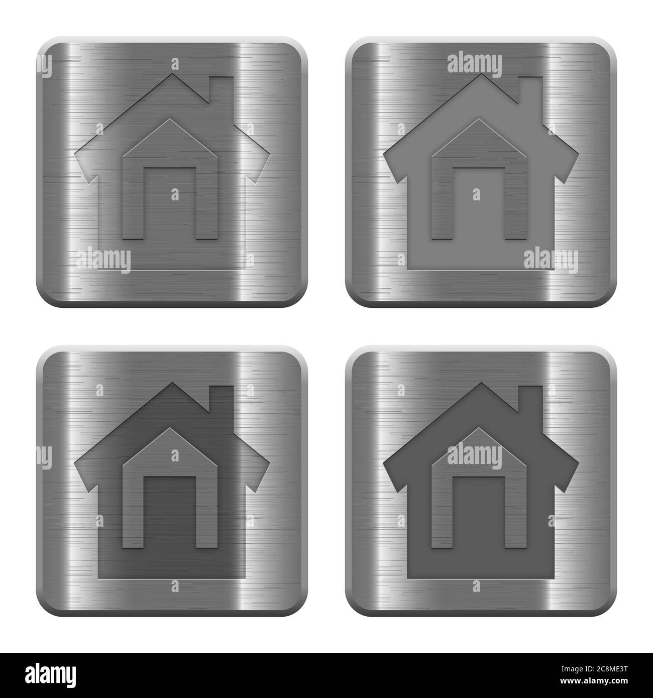 Ensemble de boutons Accueil vecteur dans le style métal brossé. Couche d'organiser, de la couleur et de la structure de style graphique. Illustration de Vecteur