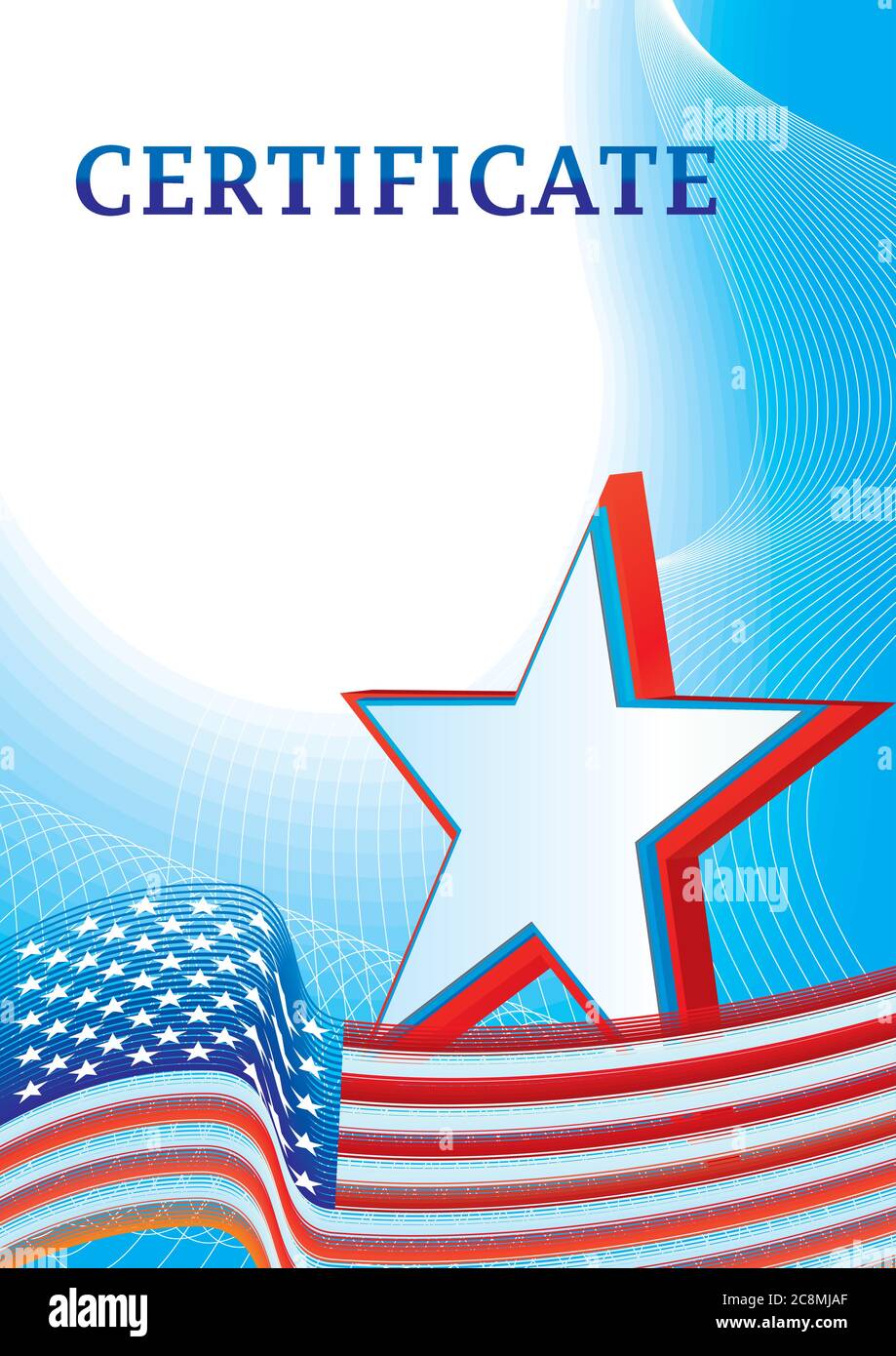 Certificat avec le drapeau des États-Unis d'Amérique cinq étoiles pointues Illustration de Vecteur