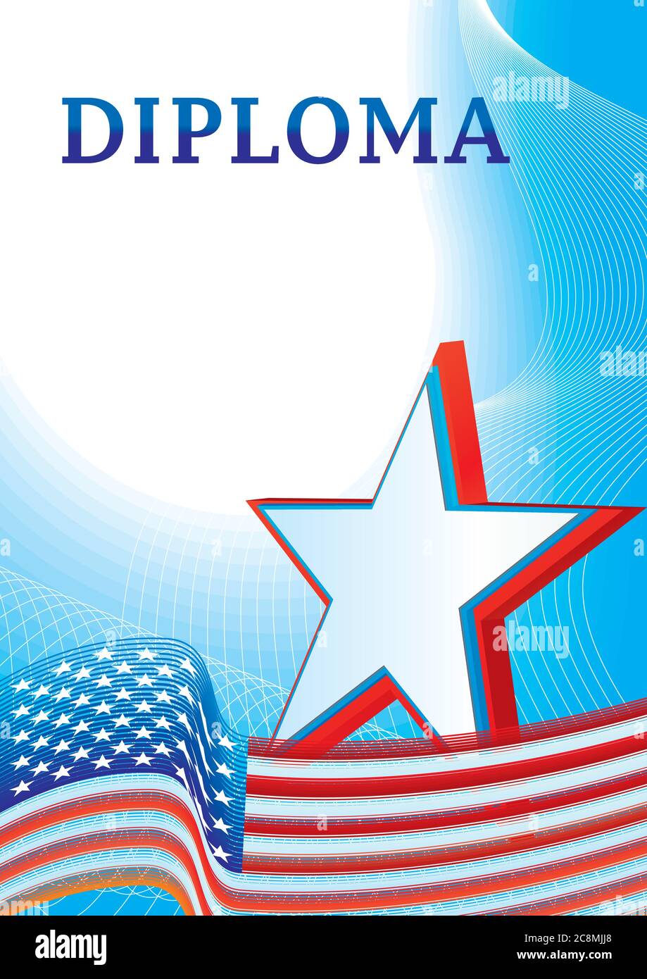 Diplôme avec le drapeau des États-Unis d'Amérique cinq étoiles Illustration de Vecteur