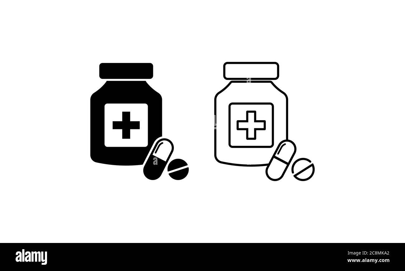 Pilules avec icône d'ombre. Pharmacie. Bouteille de médicament. Médicament. Vecteur sur fond blanc isolé. SPE 10 Illustration de Vecteur