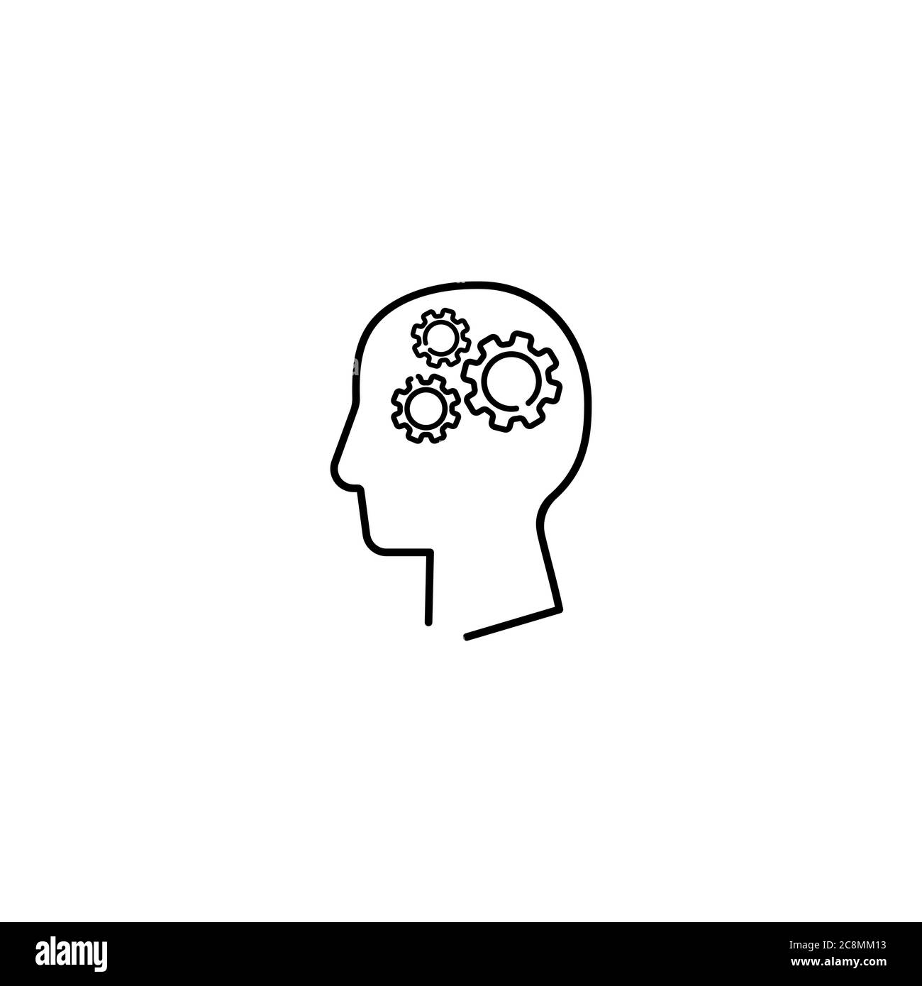 Icône tête humaine avec engrenage à l'intérieur de la ligne. Intelligence artificielle. Progrès technologiques. Vecteur sur fond blanc isolé. SPE 10 Illustration de Vecteur