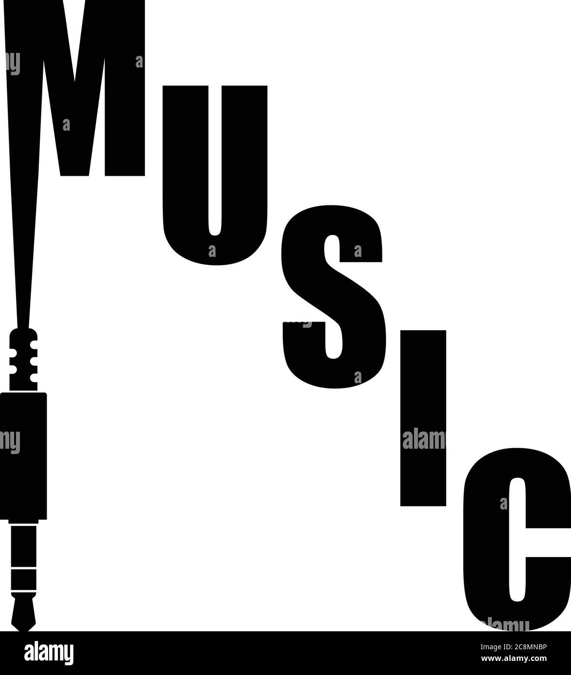 Logo Music Text Jack 3.5 mm prise audio icône noire Vecteur Illustration de Vecteur