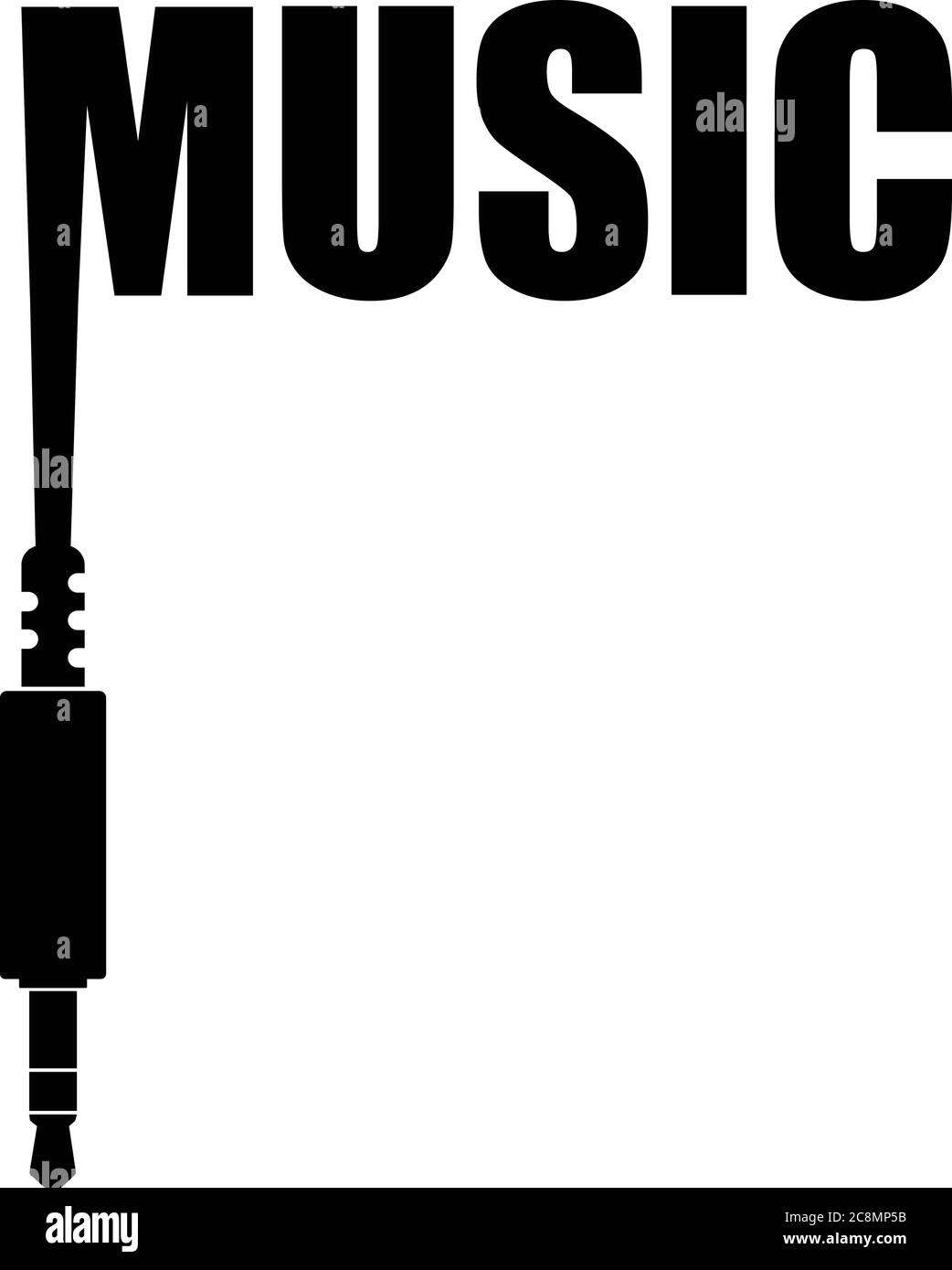 Logo Music Text Jack 3.5 mm prise audio icône noire Vecteur Illustration de Vecteur