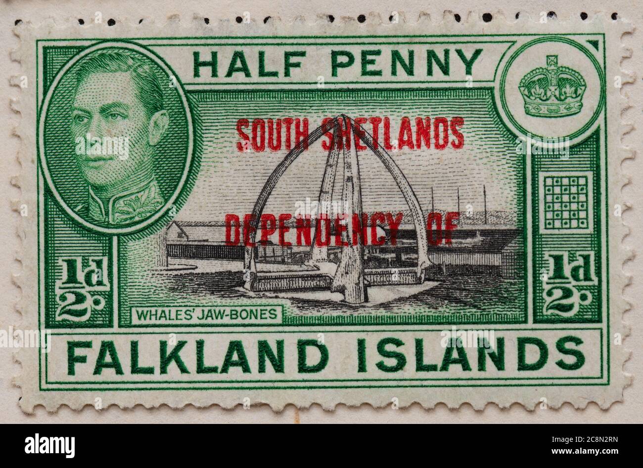 Dépendance des Shetlands du Sud des îles Falkland KGVI Jawbone de la Baleine 1/2d timbre-poste Banque D'Images