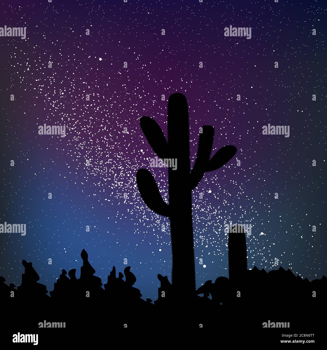 Vector illustration. Dessert nuit étoilée avec étoile et cactus. Illustration de Vecteur