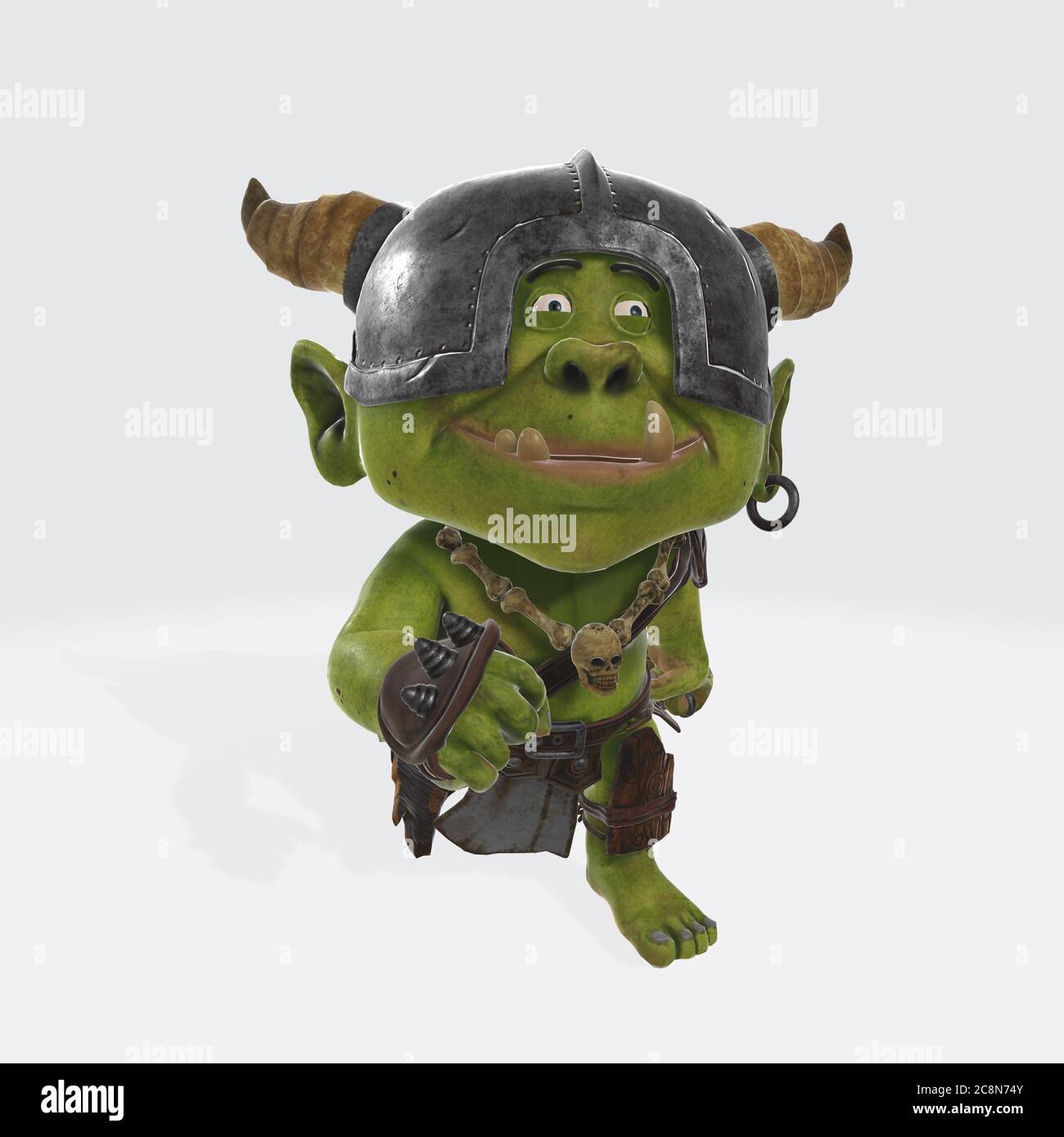 Illustration du rendu 3D d'un monstre vert isolé sur un arrière-plan blanc Banque D'Images