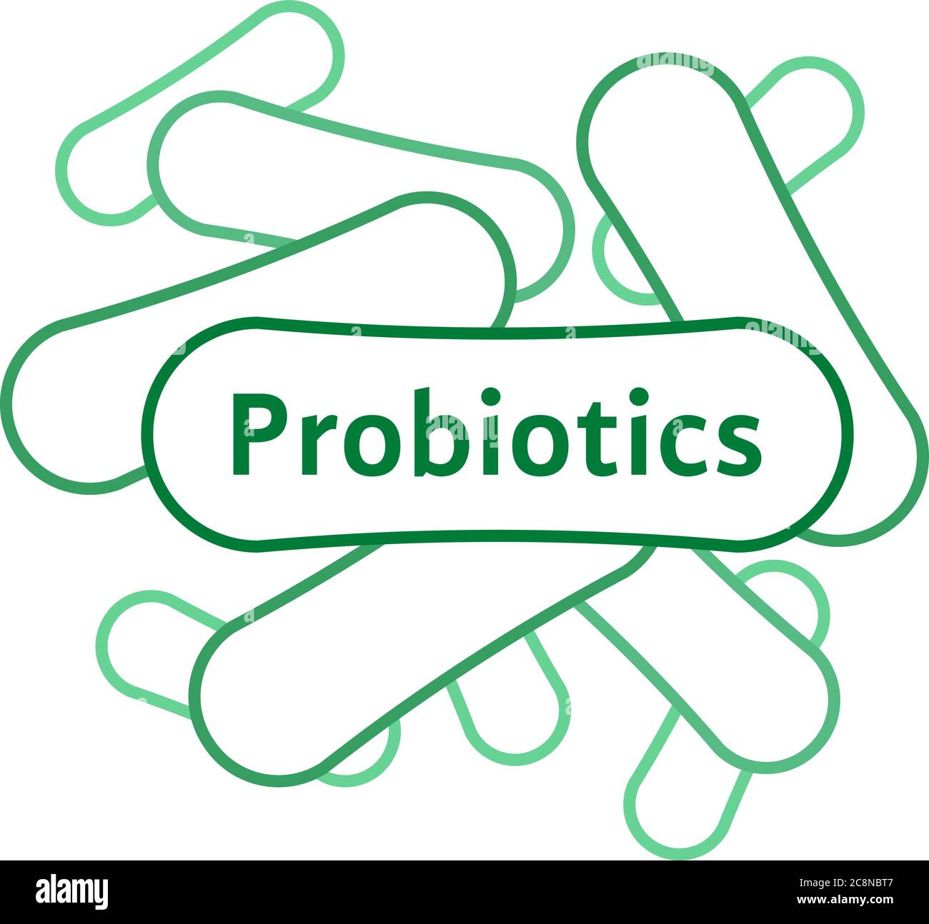 probiotiques à ligne mince ou icône verte lactobacillus Illustration de Vecteur