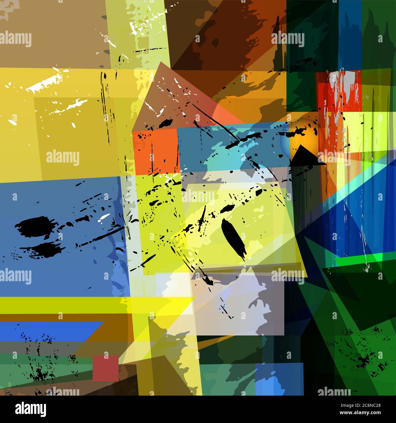 composition abstraite d'arrière-plan coloré, avec contours, éclaboussures et lignes géométriques, demi-teinte Illustration de Vecteur